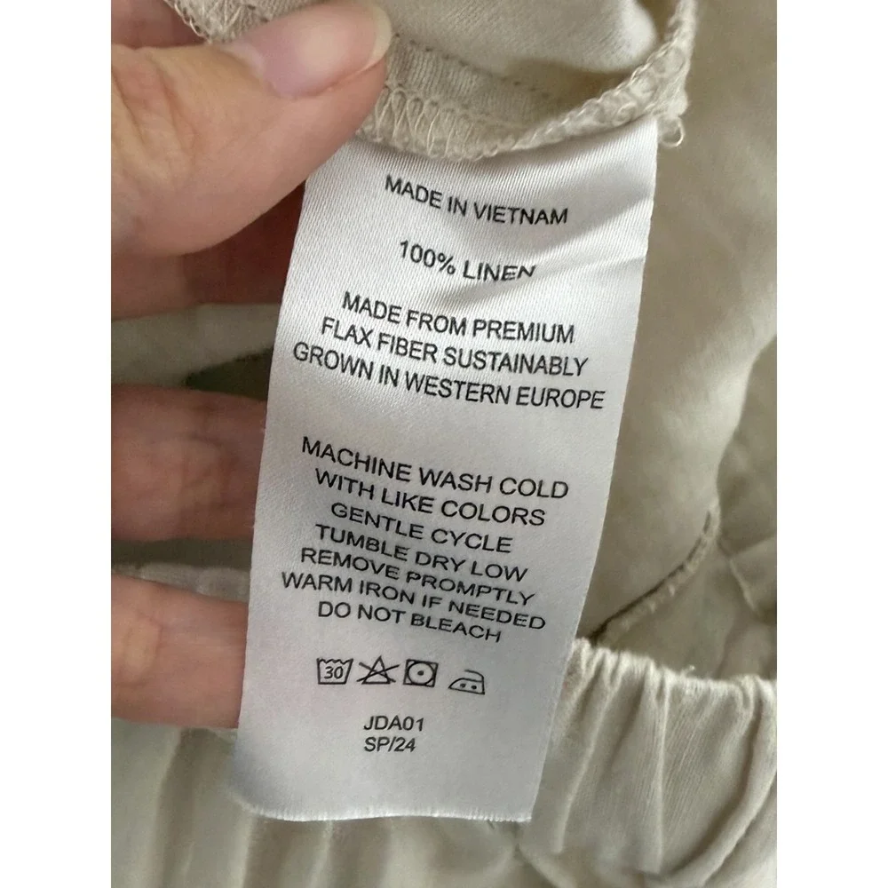 Quince 100% Linen Pants XS Beige Elastic Waist Straight Leg Summer Minimalist